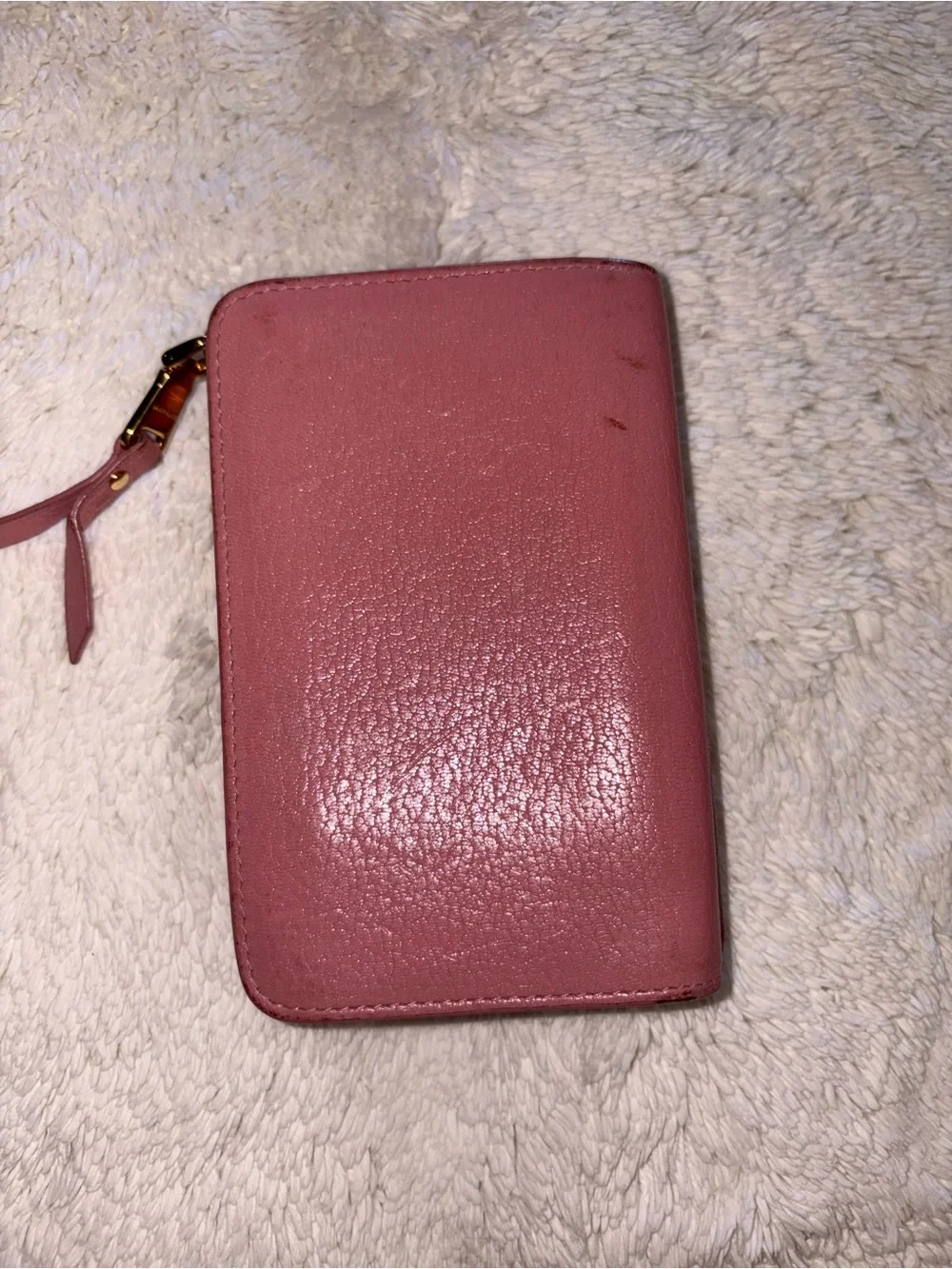 Miu Miu Rose Pink Zippy Leather Wallet with Gold Logo